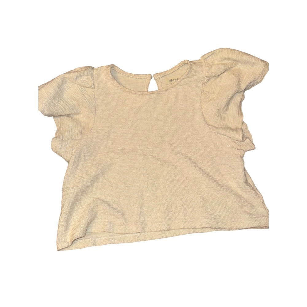 Madewell Textured Flutter Sleeve Top Women's Medium Cream Short Sleeve Msrp $80